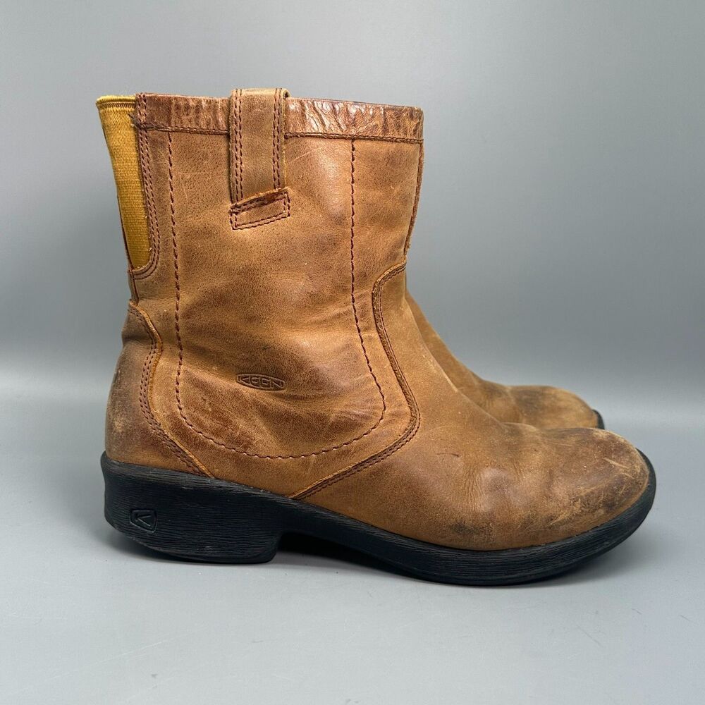 Keen Tyretread Women's Brown Tan Leather Boot Pull On Bootie